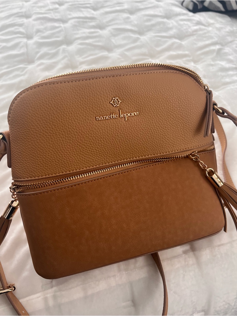 Nanette Lepore Brown Leather Crossbody with Gold Hardware